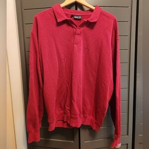 Vintage red Patagonia long sleeve polo/sweatshirt, men's L